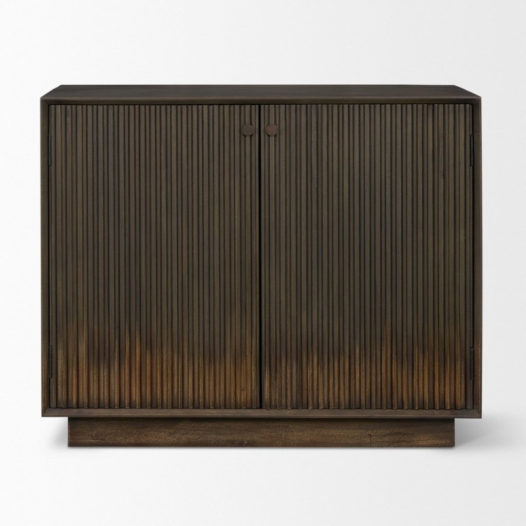 Cinder 36" Distressed Dark Brown Reeded 2-Door Closed Accent -- Dark Brown