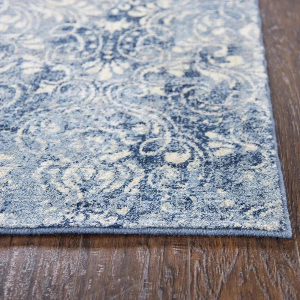 Clon Damask Blue Large Area Rugs For Living Room -- blue