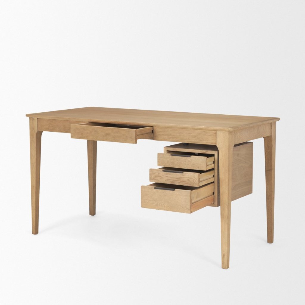 Tino 55.1"L Light Brown Solid Oak Wood 4-Drawer Desk -- Light Brown