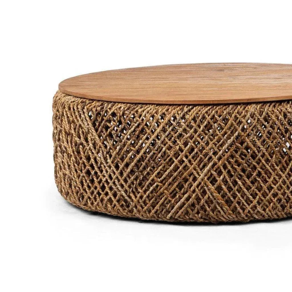 Brown Round Coffee Table Storage Wood Base -- view 10