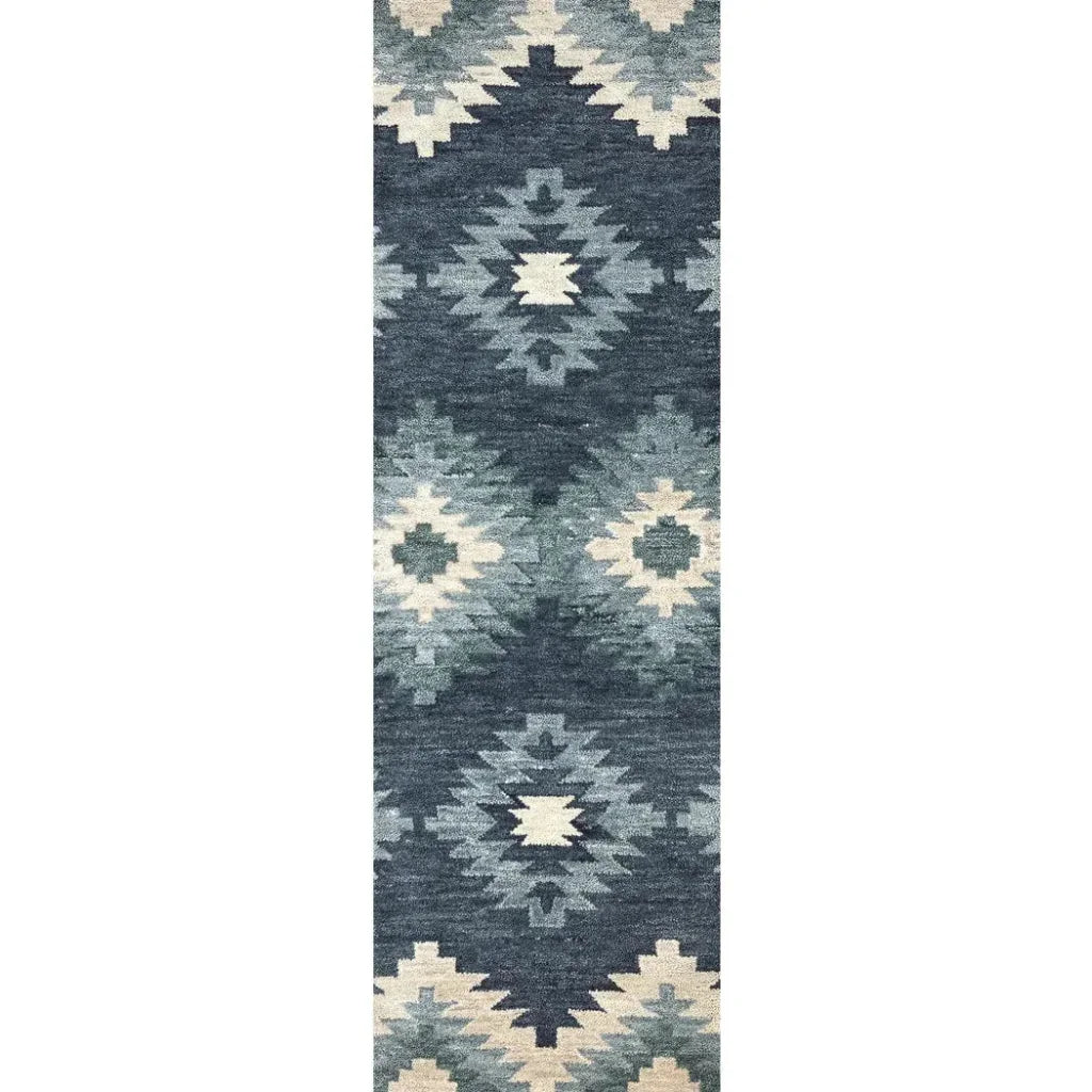 Cosc Wool Blue Hallway Kitchen Runner Rug