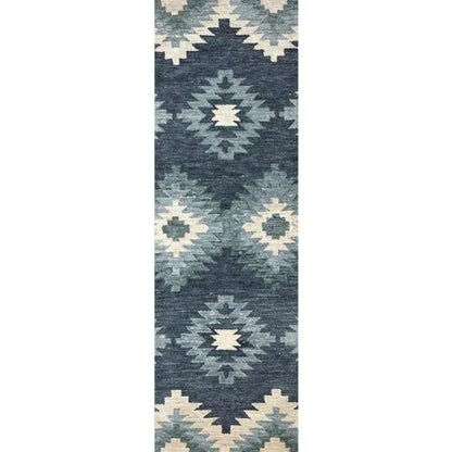 Cosc Wool Blue Hallway Kitchen Runner Rug