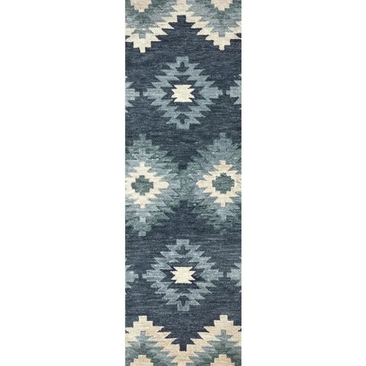 Cosc Wool Blue Hallway Kitchen Runner Rug