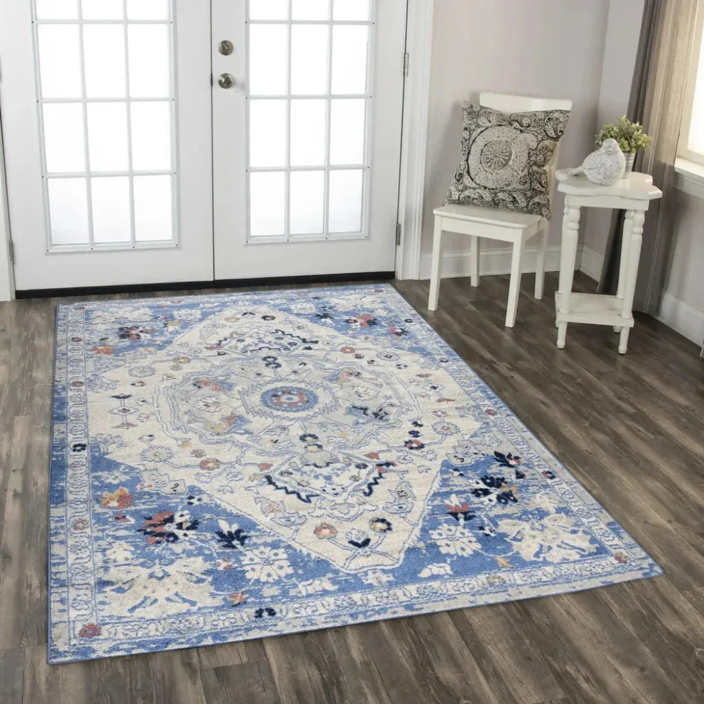 Dann Medallion Blue Kitchen Hallway Runner Rug -- blue