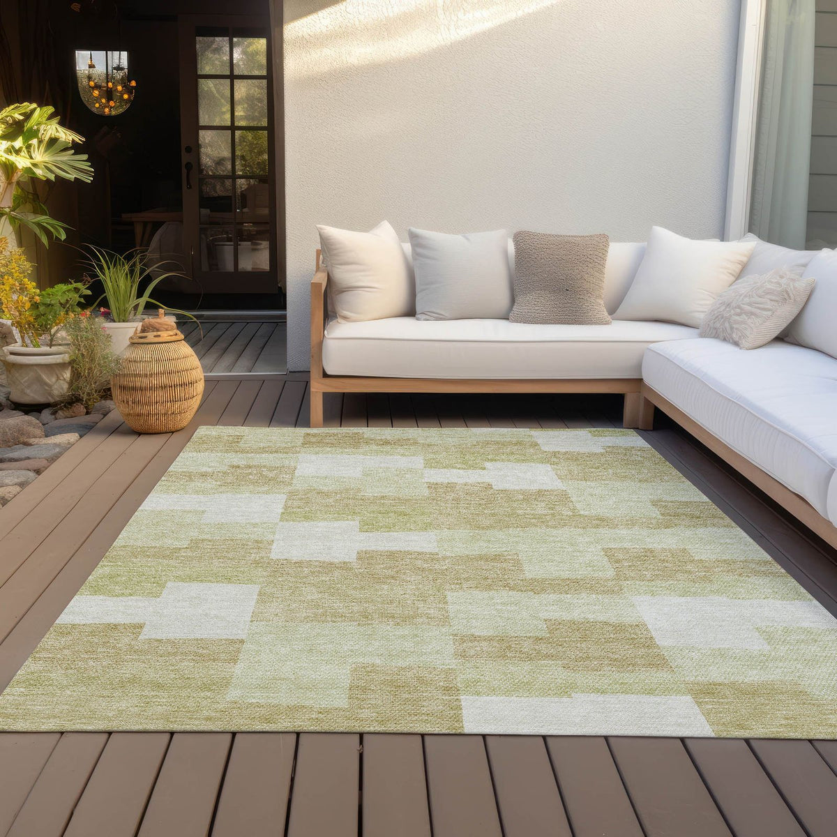 Flowing Harmony Beige Washable Indoor-Outdoor Rug