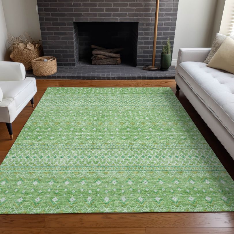 Boho Green Washable Indoor-Outdoor Rug