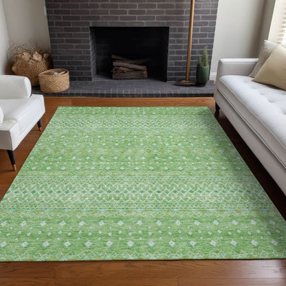 Boho Green Washable Indoor-Outdoor Rug