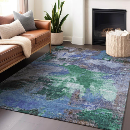 Iriara Green Washable Indoor-Outdoor Rug -- green