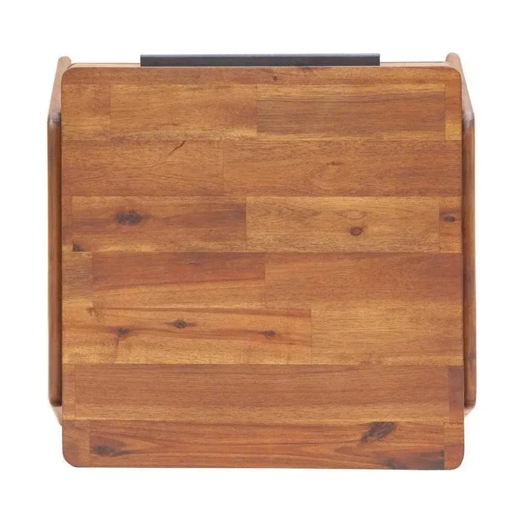 Brown Square Side Table Drawers Wood Wood Base -- view 3