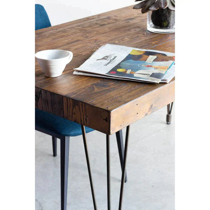 60" Reclaimed Wood Dining Table Top Iron Base Industrial Style Dining Tables LOOMLAN By Moe's Home