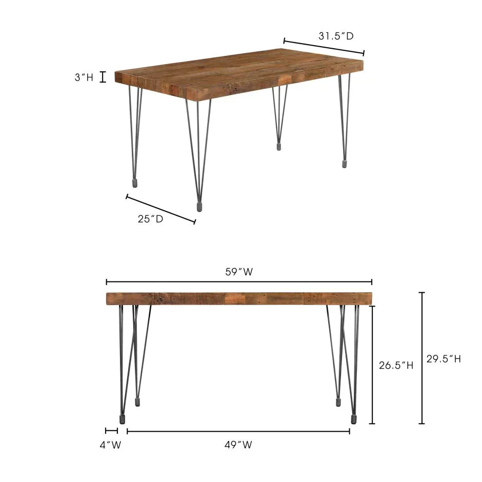 60" Reclaimed Wood Dining Table Top Iron Base Industrial Style Dining Tables LOOMLAN By Moe's Home