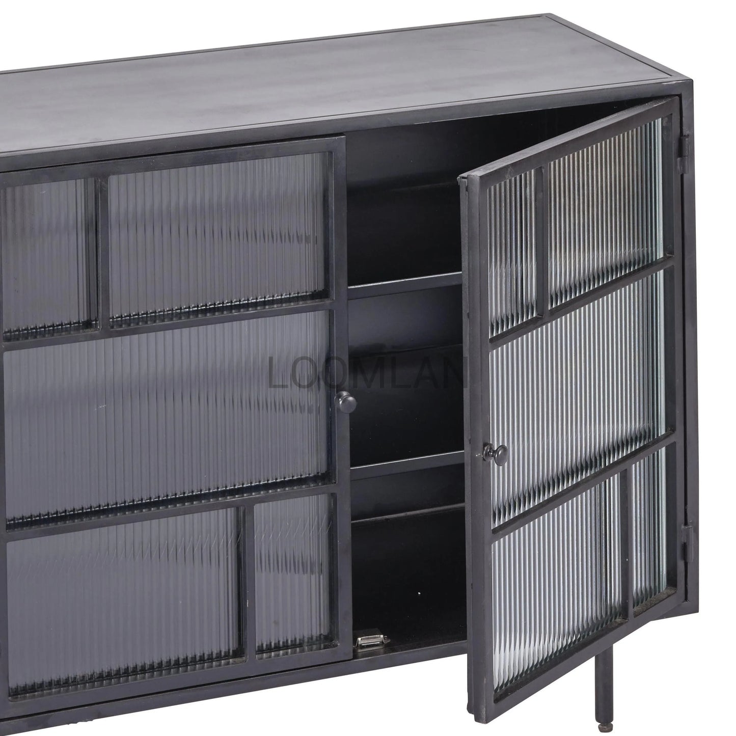 3 Drawer Windowpane Glass Doors Metal Frame Buffet Buffets LOOMLAN By LOOMLAN