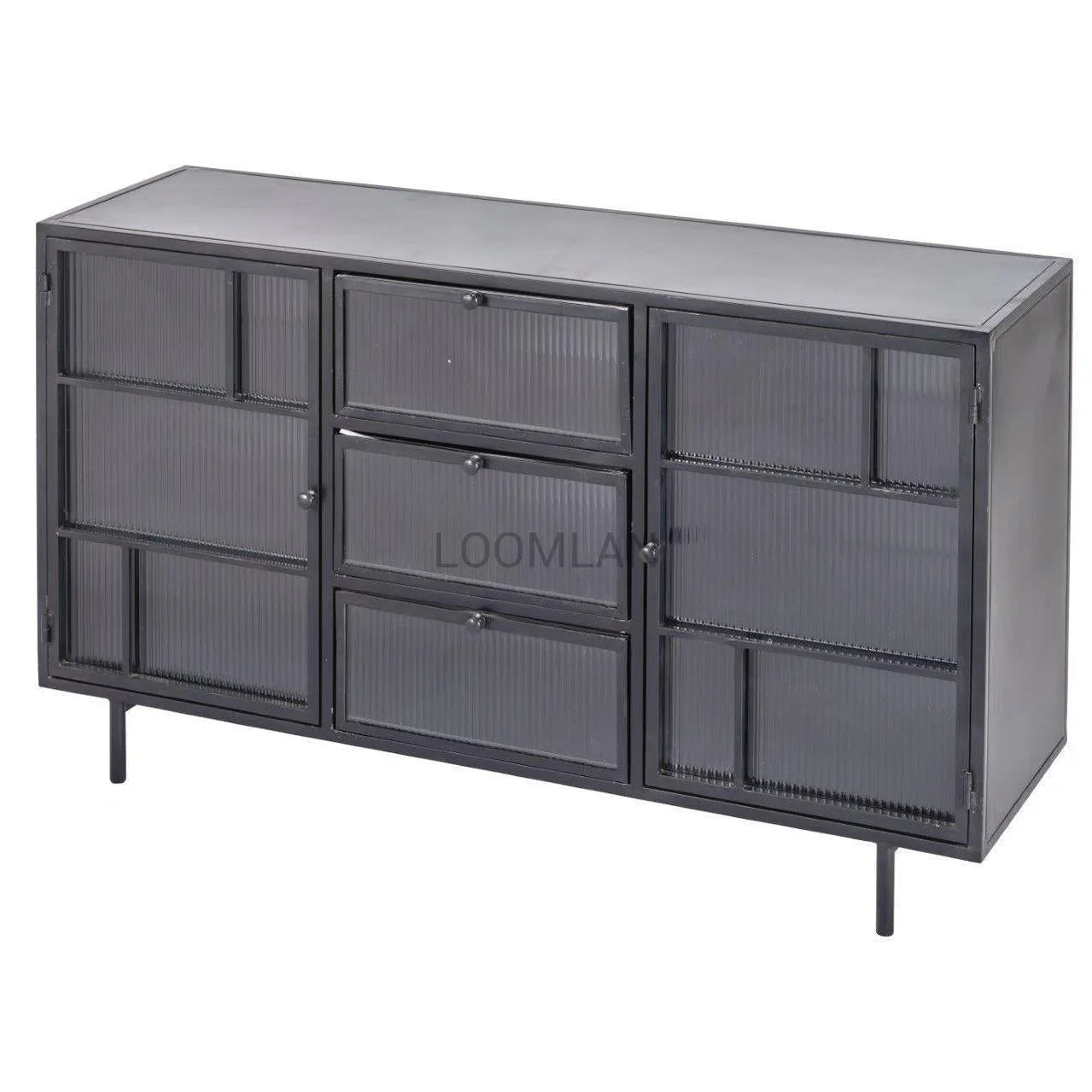 3 Drawer Windowpane Glass Doors Metal Frame Buffet Buffets LOOMLAN By LOOMLAN