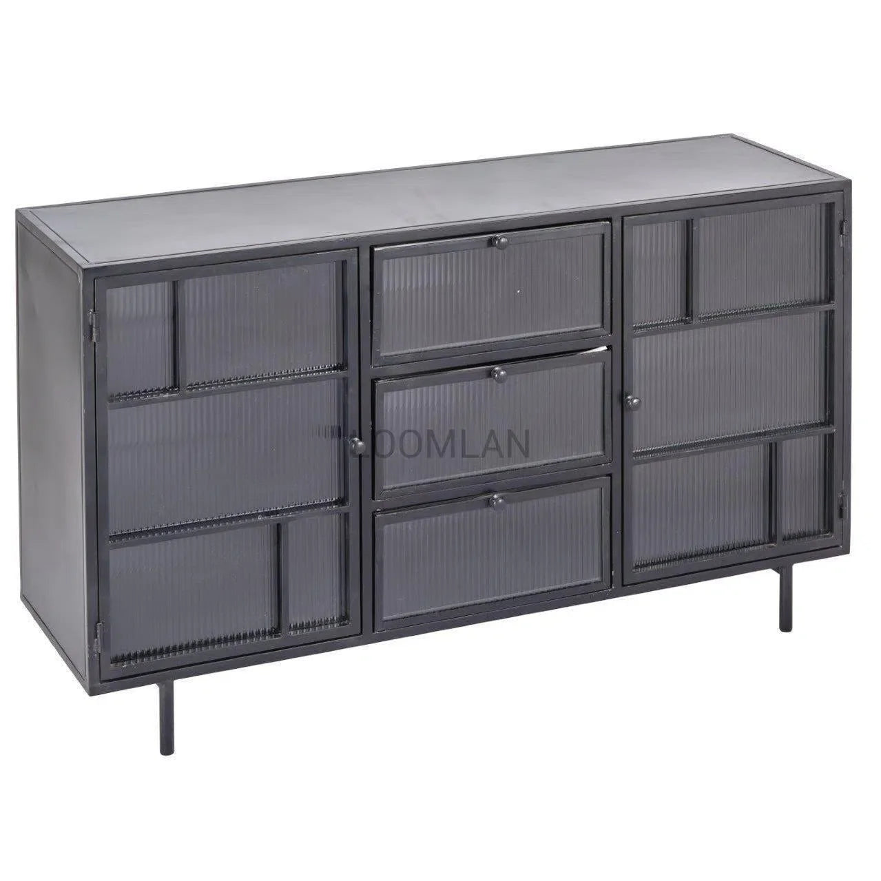 3 Drawer Windowpane Glass Doors Metal Frame Buffet Buffets LOOMLAN By LOOMLAN