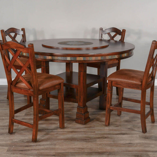 60" Round Adjustable Table Set 4 Counter Height Chairs & Lazy Susan Dining Table Sets Sideboards and Things By Sunny D