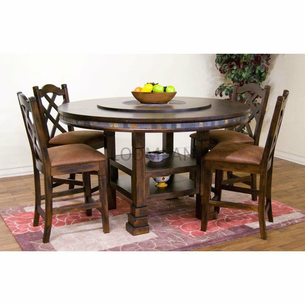 60" Round Table Adjustable Counter Height with Lazy Susan Dark Finish Counter Tables Sideboards and Things By Sunny D