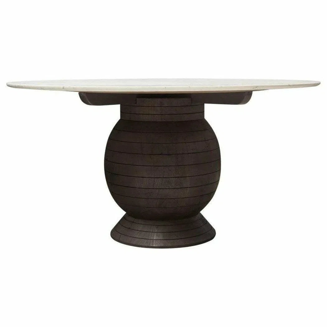 60" Round White Genuine Marble Top Dining Table Black Wood Base Dining Tables Sideboards and Things  By Diamond Sofa