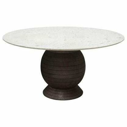 60" Round White Genuine Marble Top Dining Table Black Wood Base Dining Tables Sideboards and Things  By Diamond Sofa