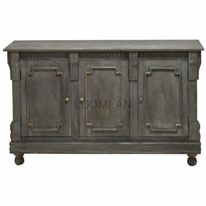 60" Solid Wood Dining Room 3 Door Sideboard Distressed Gray Sideboards LOOMLAN By LOOMLAN