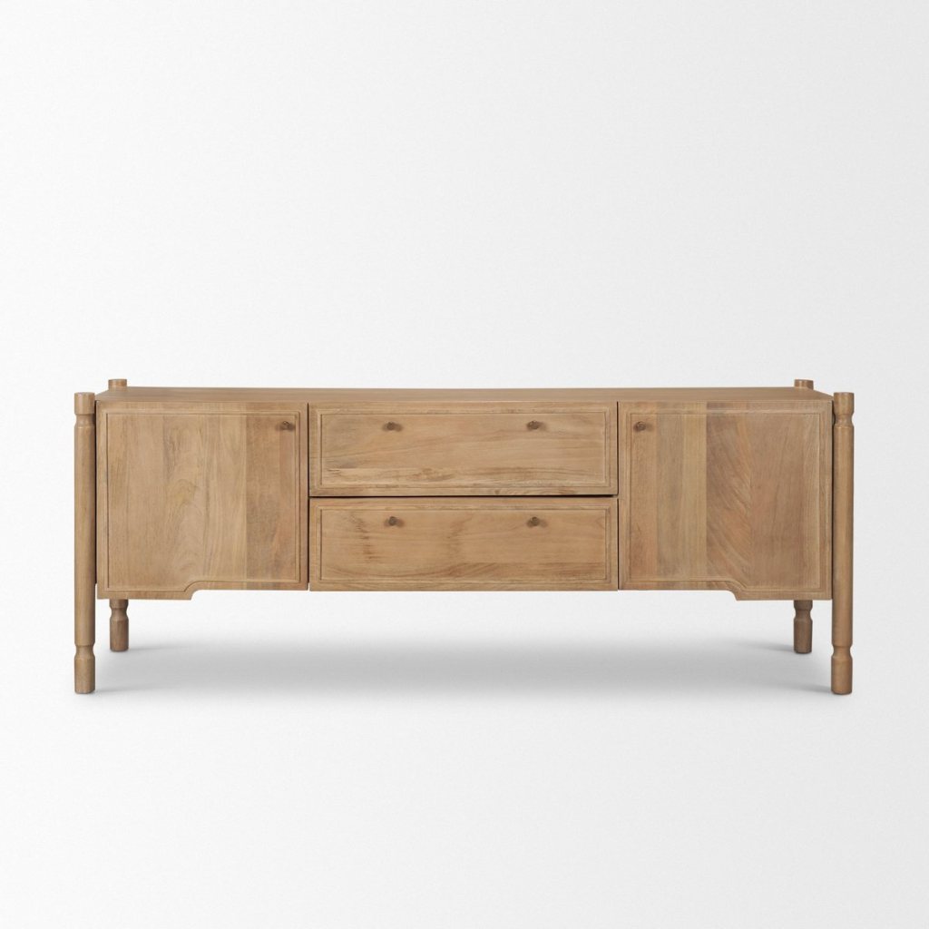 Phil 72"W Light Brown Solid Wood 2-Door 1-Drawer Media Conso -- Light Brown