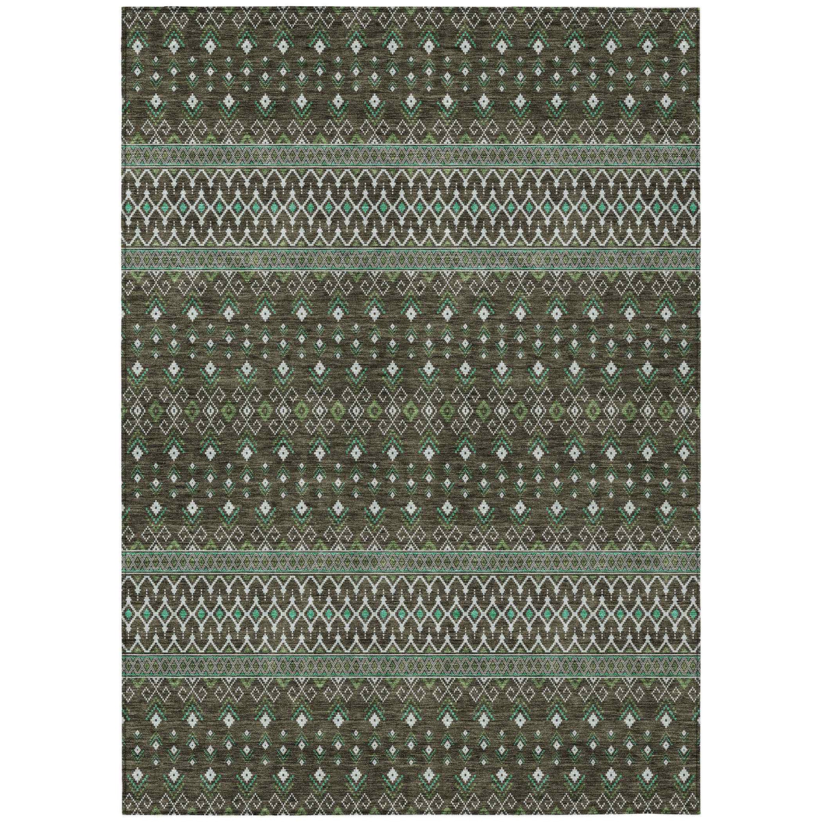 Lazy Rivers Brown Washable Indoor-Outdoor Rug