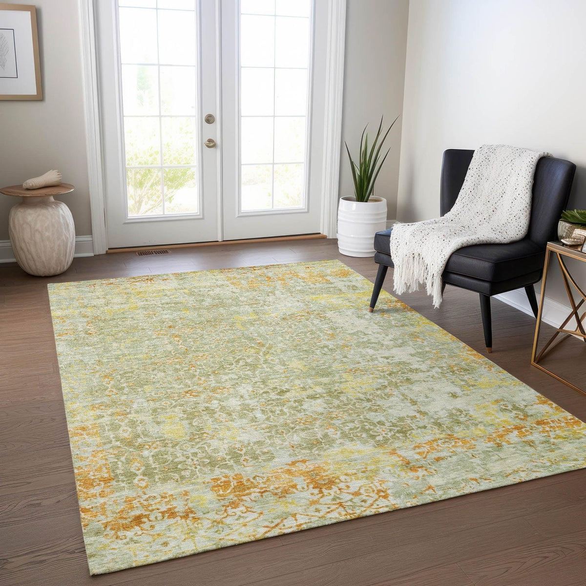 Jaelara Green Washable Indoor-Outdoor Rug -- green