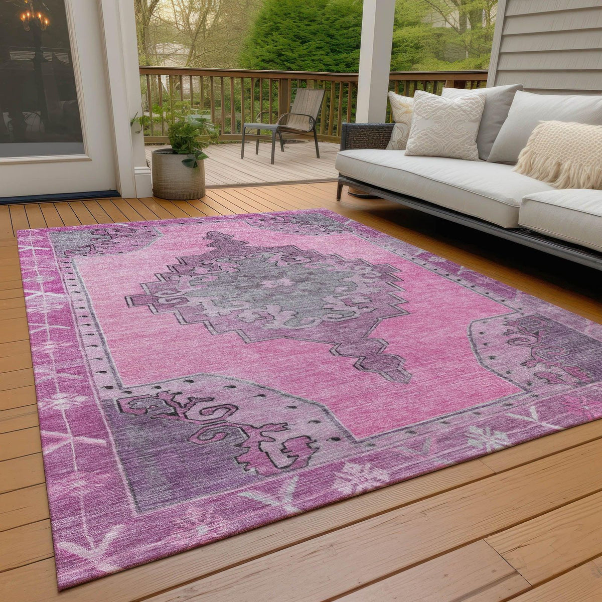 Haelion Pink Washable Indoor-Outdoor Rug -- pink