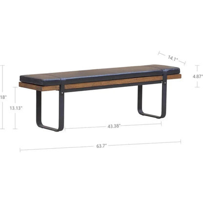 61" Black Leather Padded Seat Bench for Dining Room - LOOMLAN - LH Imports - Dining Benches