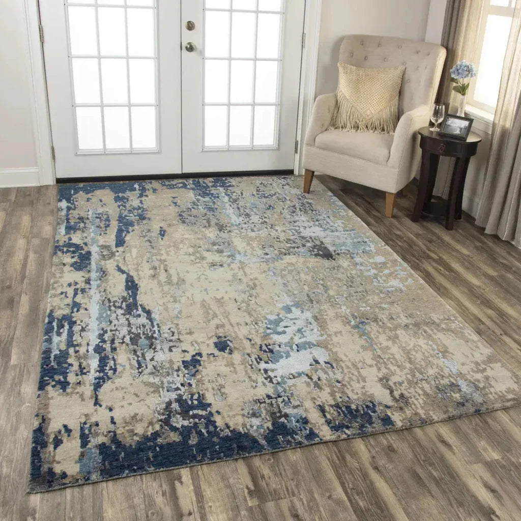 Avid Abstract Dark Blue Large Area Rugs For Living Room -- blue