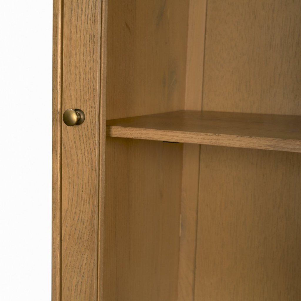 Hawthorne 32"W Solid Oak Wood & Glass Curio Cabinet -- Brown