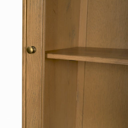 Hawthorne 32"W Solid Oak Wood & Glass Curio Cabinet -- Brown