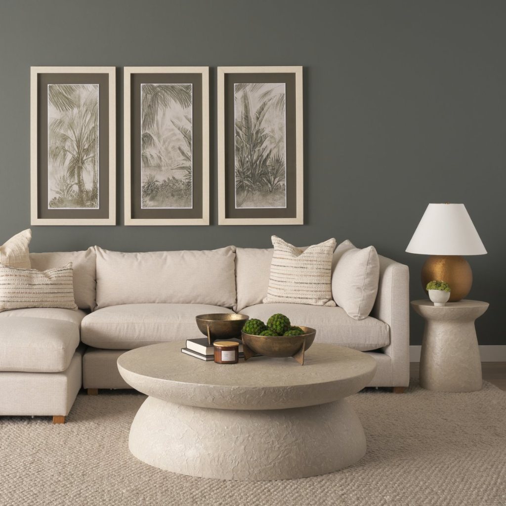 Mesa Round Stone Finish Pillar Accent Table -- Cream
