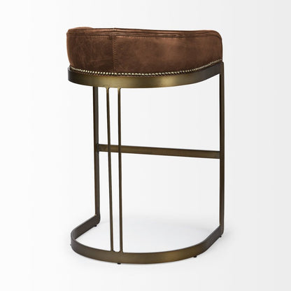 Hollyfield Brown Leather Seat Antiqued Gold Metal Frame Bar -- Brown