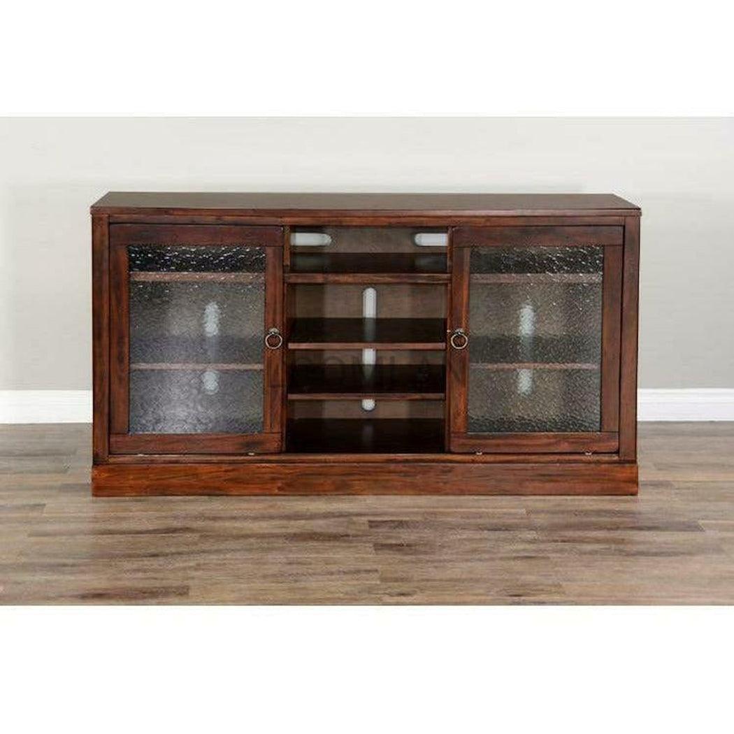 63" Wood TV Stand Media Console Cabinet Glass Sliding Doors TV Stands & Media Centers Sideboards and Things By Sunny D