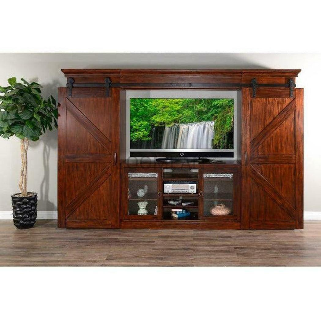 63" Wood TV Stand Media Console Cabinet Glass Sliding Doors TV Stands & Media Centers Sideboards and Things By Sunny D