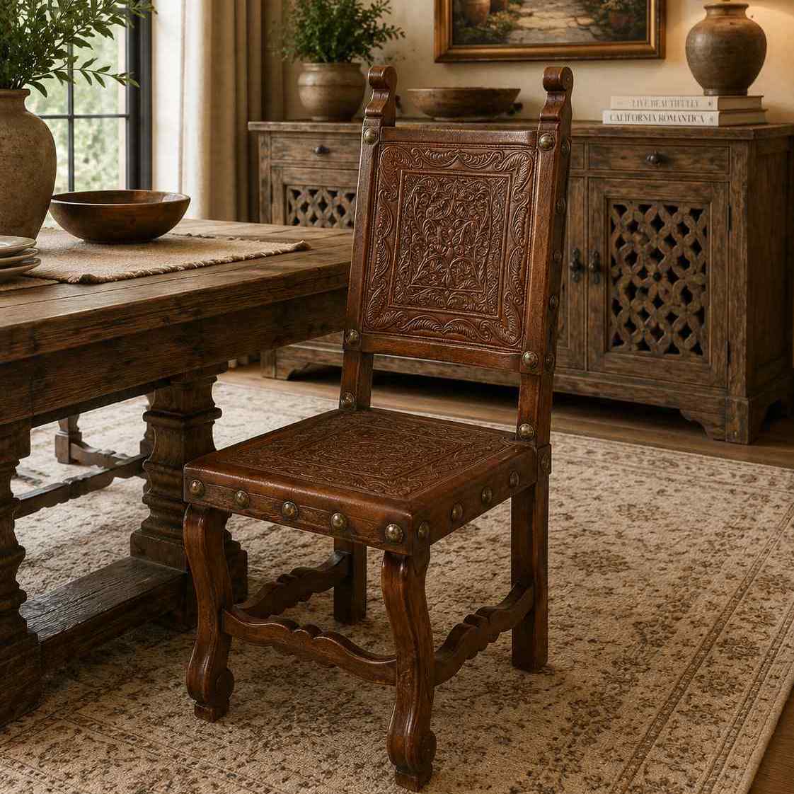 Prado Tooled Leather Dining Chair - view 3