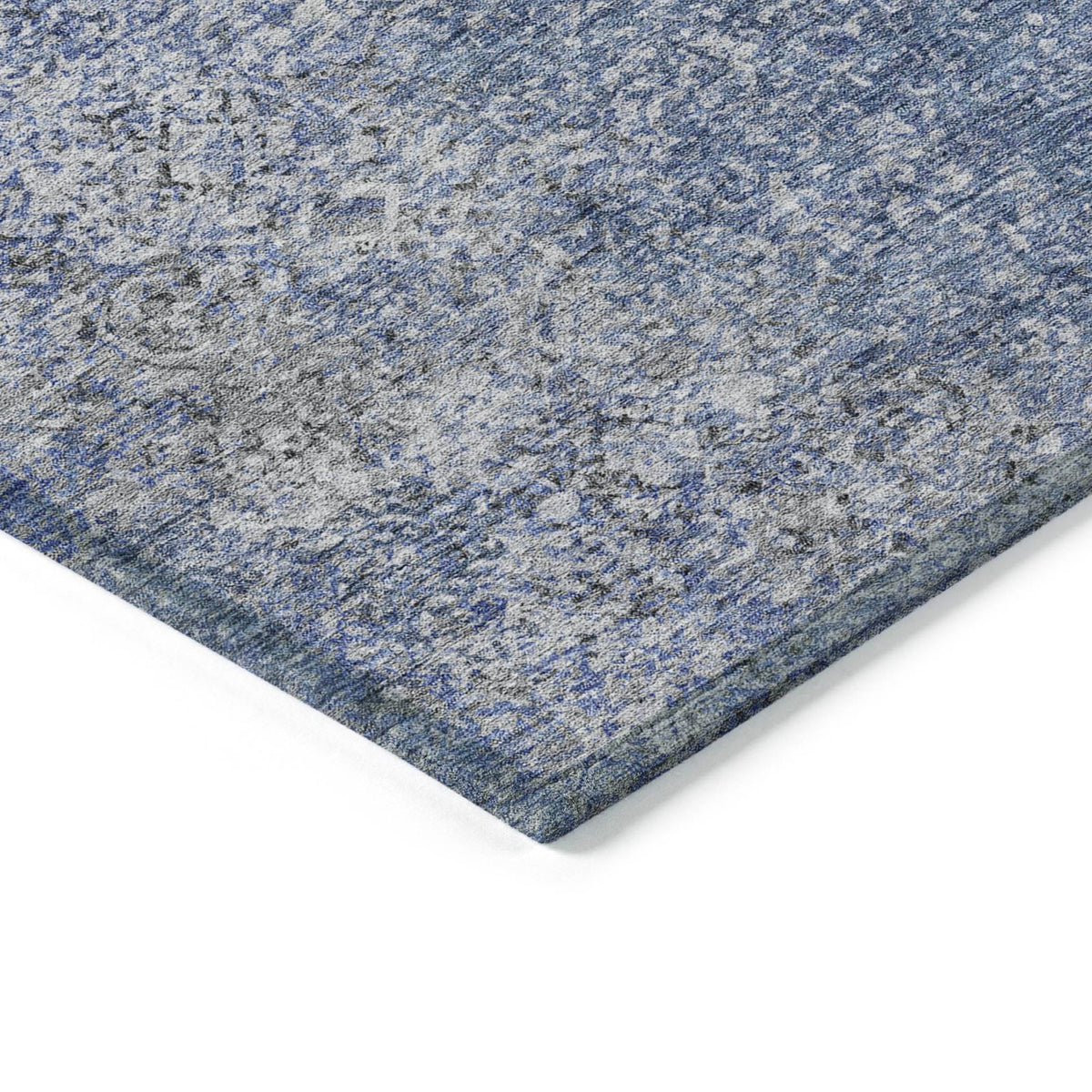 Vintage Blue Washable Indoor-Outdoor Rug