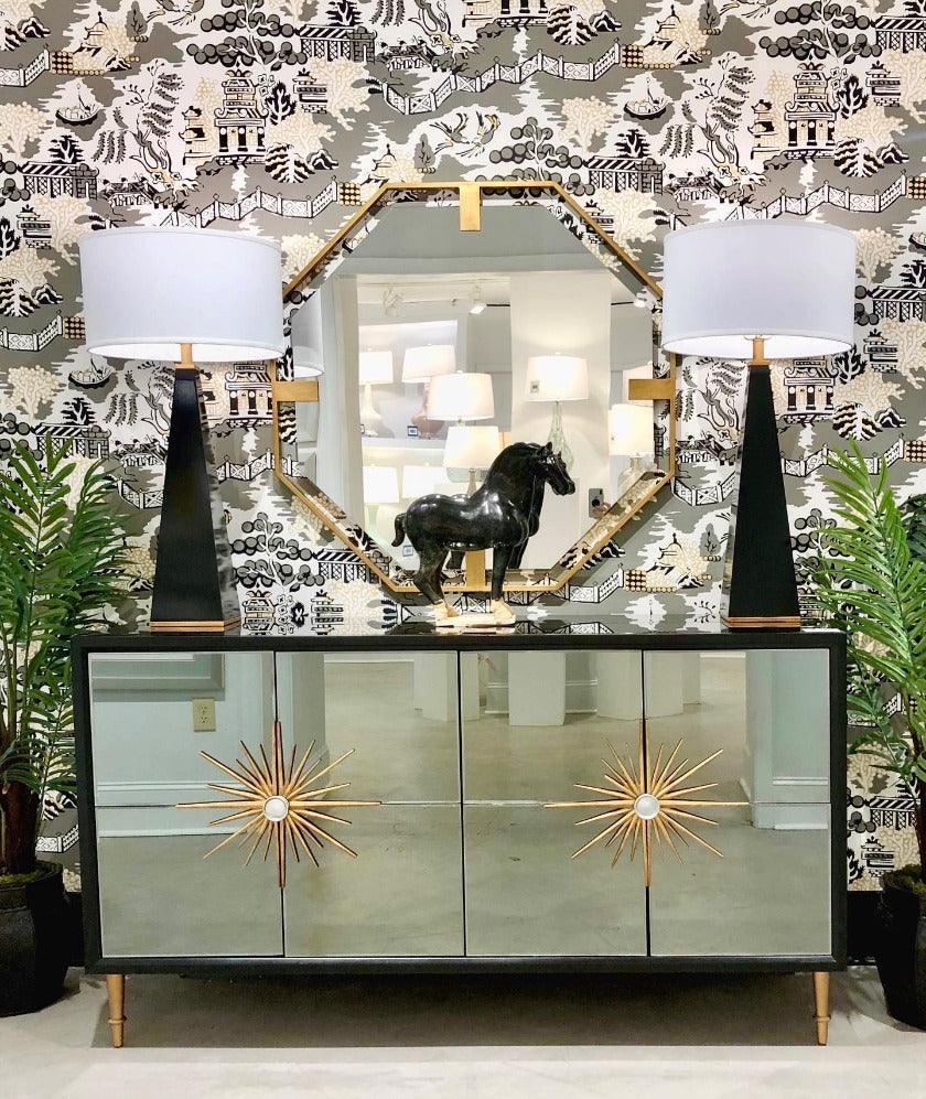 64" Black and Gold Mirrored Sideboard For Dining Room Sideboards Sideboards and Thangs By Bassett Mirror