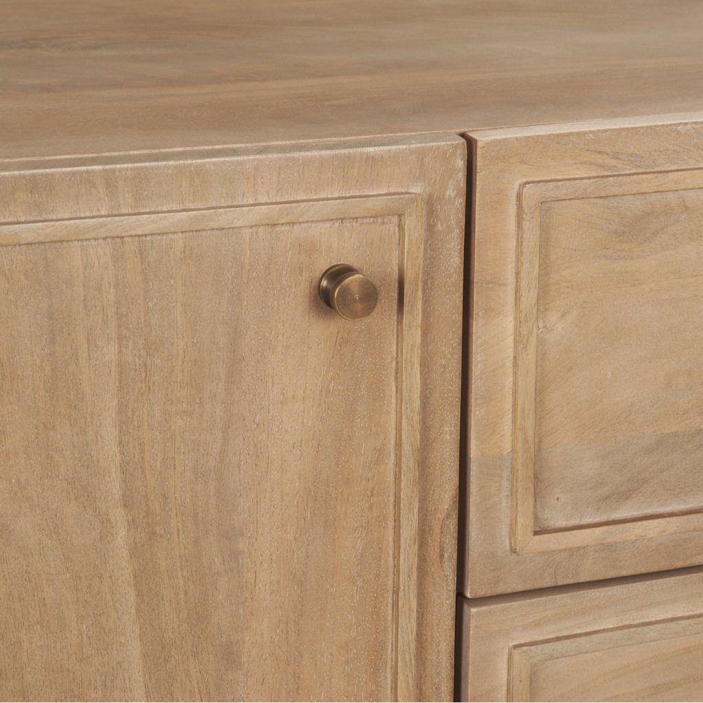 Phil 82"W Light Brown Solid Wood 2-Door 3-Drawer Closed Side -- Light Brown
