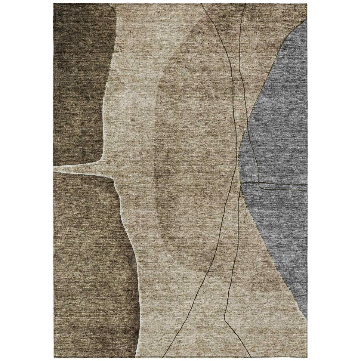 Modern Brown Washable Indoor-Outdoor Rug