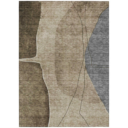 Modern Brown Washable Indoor-Outdoor Rug