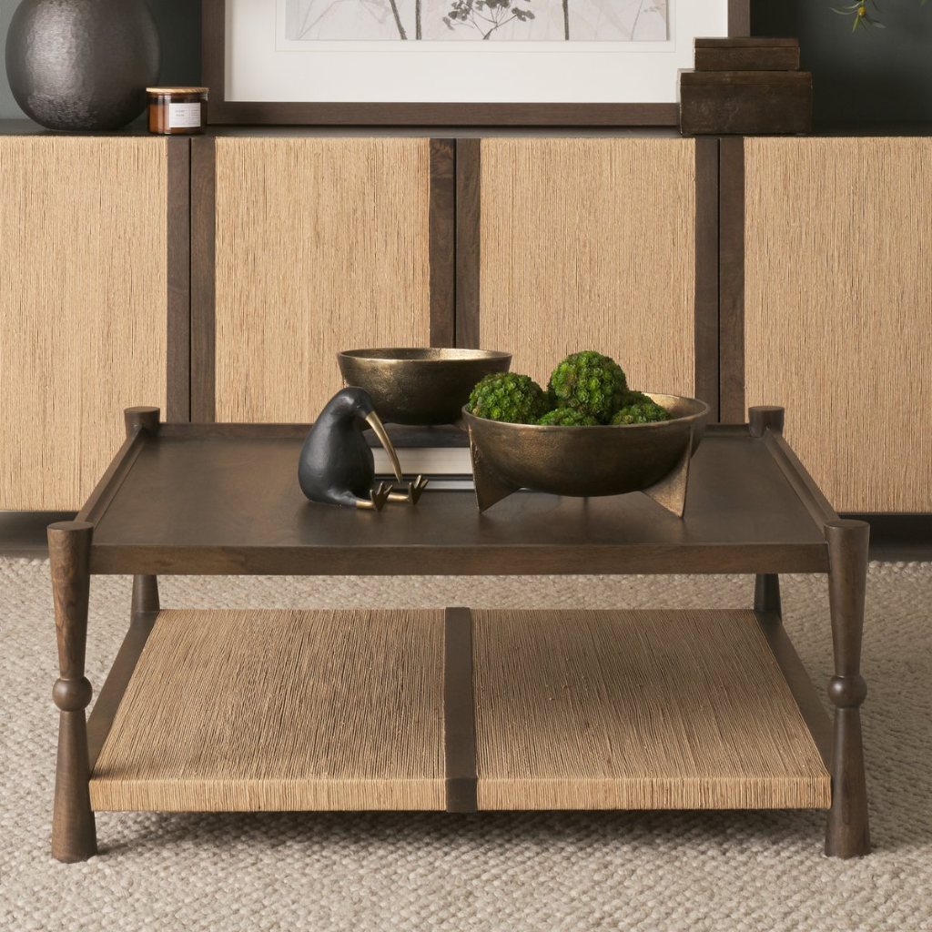 Bondi 42" Dark Brown Mango Wood & Paper Rope Square Coffee T -- Dark Brown