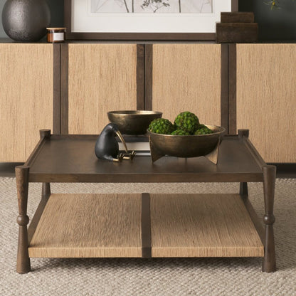 Bondi 42" Dark Brown Mango Wood & Paper Rope Square Coffee T -- Dark Brown