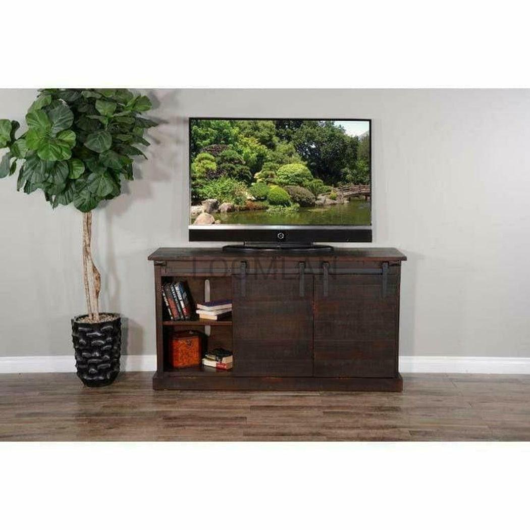 65" TV Stand Media Console Sliding Barn Doors Black TV Stands & Media Centers Sideboards and Things By Sunny D