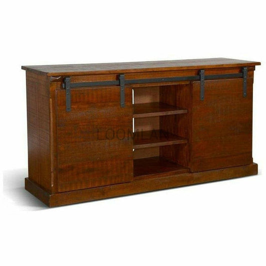 65" TV Stand Media Console Sliding Barn Doors Rustic Brown TV Stands & Media Centers Sideboards and Things By Sunny D