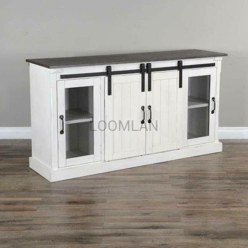 65" White TV Stand Credenza With Sliding Doors White Wash Cabinet TV Stands & Media Centers Sideboards and Things By Sunny D