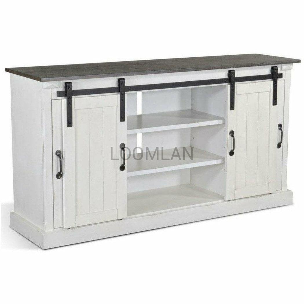 65" White TV Stand Credenza With Sliding Doors White Wash Cabinet TV Stands & Media Centers Sideboards and Things By Sunny D