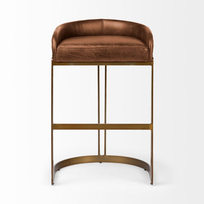 Hollyfield Brown Leather Seat Antiqued Gold Metal Frame Bar -- Brown