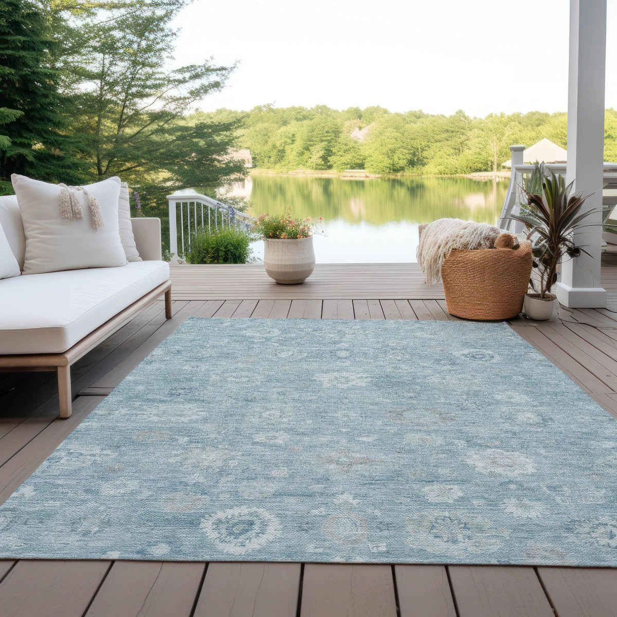 Laeara Blue Washable Indoor-Outdoor Rug