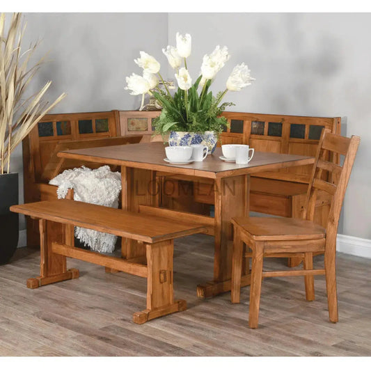 66" Light Brown Wood Breakfast Nook Set With Storage Bench Dining Table Sets Sideboards and Things By Sunny D